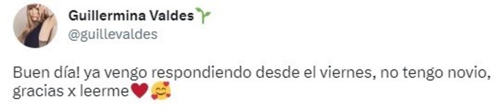 El tweet de Guillermina Valdés.