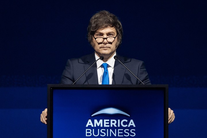 Javier Milei, Argentina's president, during the America Business Forum in Miami.
